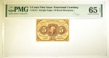 5 CENTS 1st ISSUE FRACTIONAL CURRENCY PMG 65 EPQ