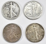 LOT OF 4 WALKING LIBERTY HALF DOLLARS: