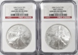 (2) 2006 AMERICAN SILVER EAGLES NGC GEM UNC