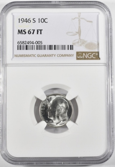 1946-S ROOSEVELT DIME NGC MS-67 FT