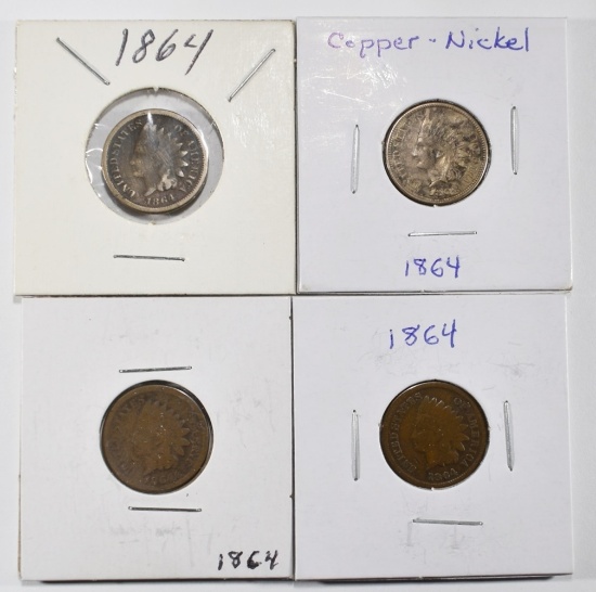 (4) 1864 INDIAN HEAD CENTS