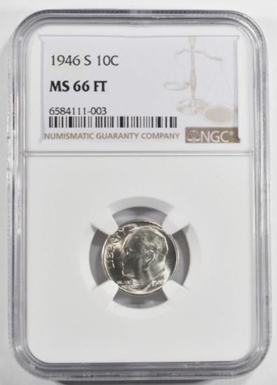 1946S ROOSEVELT DIME NGC MS66FT