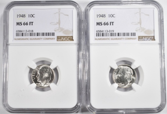 (2) 1948 ROOSEVELT DIMES NGC MS66FT