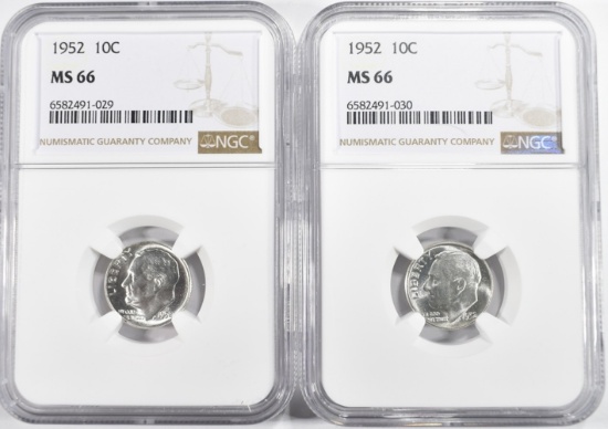 (2) 1952 ROOSEVELT DIMES NGC MS 66