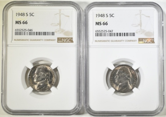 2 1948 S JEFFERSON NICKELS NGC MS 66