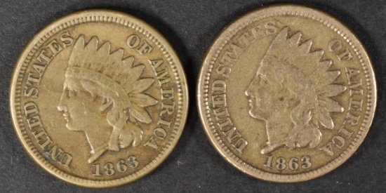 (2) 1863 INDIAN CENTS VF