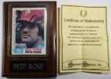 PETE ROSE SIGNED CARD IN PLAQUE