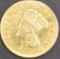 1857-S $3 GOLD PRINCESS AU
