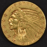 1911 $5 GOLD INDIAN XF