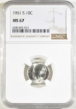 1951-S ROOSEVELT DIME NGC MS-67