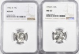 (2) 1952S ROOSEVELT DIMES NGC MS67/66