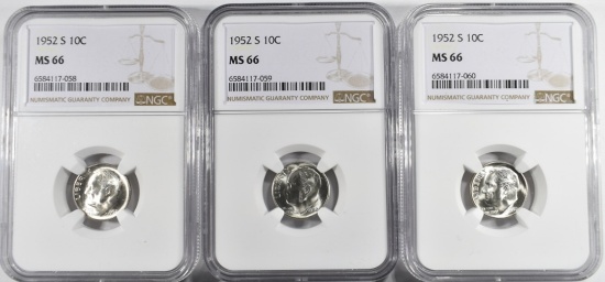(3) 1952S ROOSEVELT DIMES NGC MS66
