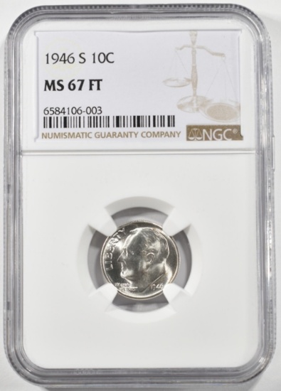 1946S ROOSEVELT DIME NGC MS 67FT