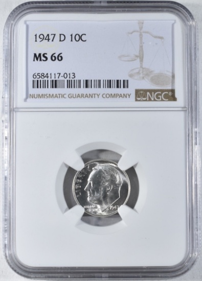 1947-D ROOSEVELT DIME NGC MS66