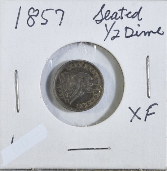 1857 SEATED LIBERTY HALF DIME XF