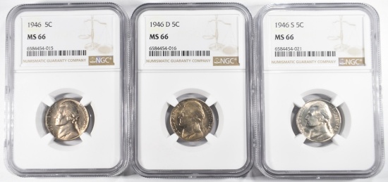 1946 P,D,S JEFFERSON NICKEL NGC MS 66