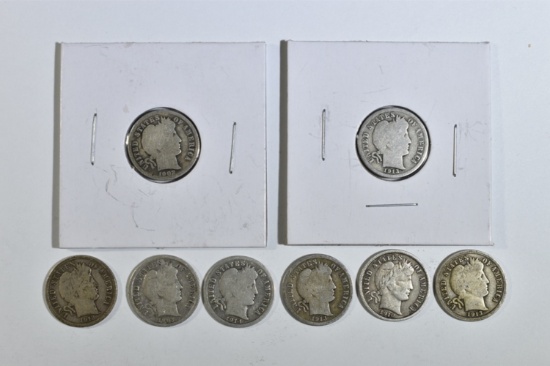 (8) MIXED DATE BARBER DIMES