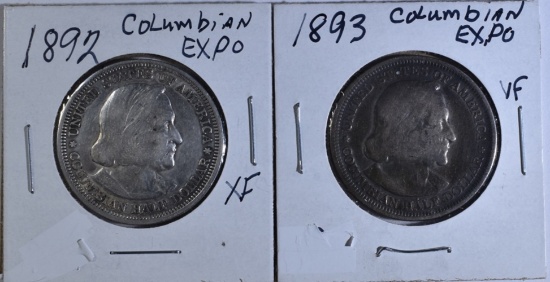 1892, 1893 COLUMBIAN EXPO COMM HALF DOLLARS XF, VF