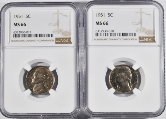 2 1951 JEFFERSON NICKELS NGC MS-66