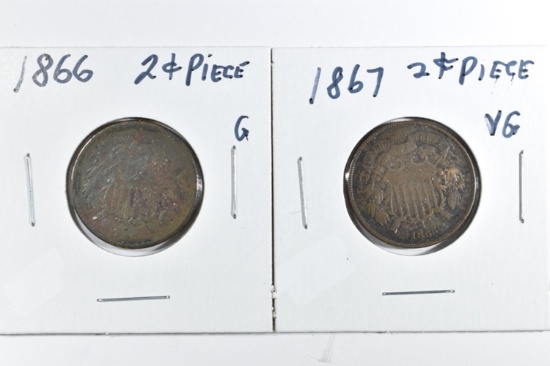 1866,67 2 CENT PIECES G/VG