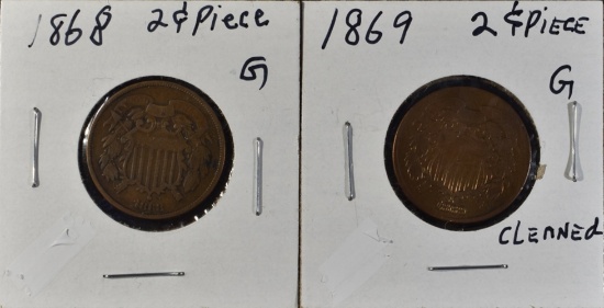1868, 1869 2-CENT PIECES G