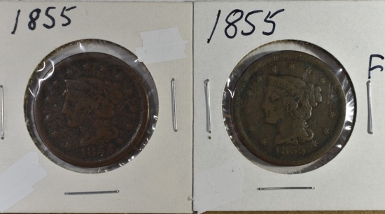 (2) 1855 LARGE CENTS VG/F