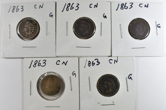 (5) 1863 INDIAN HEAD CENTS G/VG
