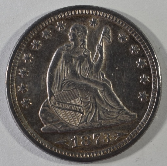 1873 SEATED LIBERTY QUARTER CH AU