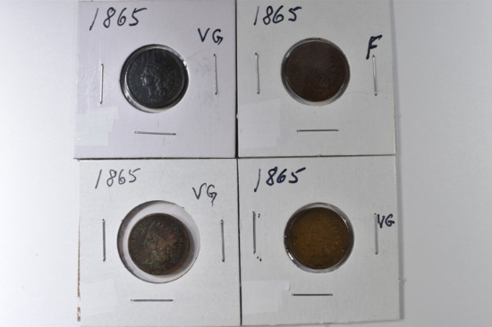 (4) 1865 INDIAN HEAD CENTS VG/F