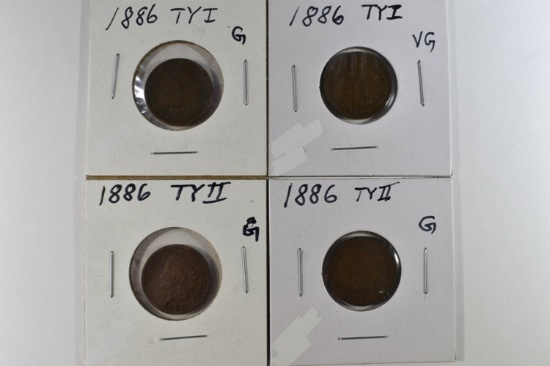 (4) 1886 INDIAN HEAD CENTS GOOD
