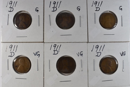 (6) 1911 D LINCOLN WHEAT CENTS G/VG