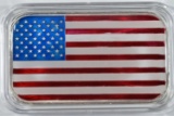 ONE OZ .999 ENAMELED AMERICAN  FLAG SILVER BAR