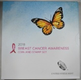 2018-S US MINT BREAST CANCER COIN & STAMP SET