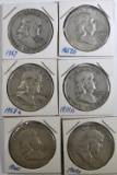 (6) MIXED DATE FRANKLIN HALF DOLLARS VG OR BETTER