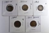 (5) INDIAN HEAD CENTS  GOOD