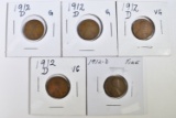 (5) 1912-D LINCOLN WHEATS CENT GOOD OR BETTER