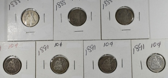 (7) MIXED DATE SEATED LIBERTY  DIMES