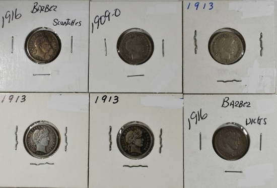 (6) MIXED DATED BARBER DIMES