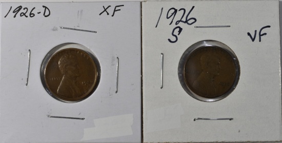 1926 D,S, LINCOLN WHEAT CENTS VF/XF