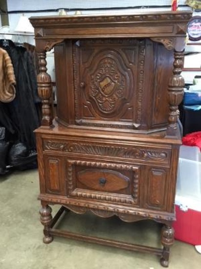 Antique English Oak China Cabinet