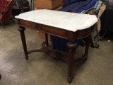Large Walnut Marble Top Table
