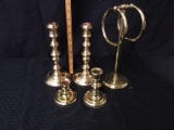 Brass candlesticks,etc