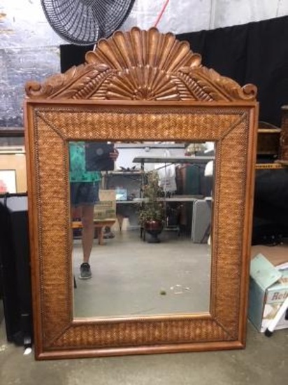 Large Rattan and Wood Mirror