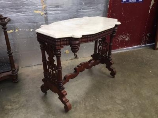 Ornate walnut Marble Top Table