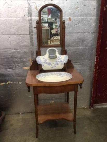 Antique Washstand with Pitcher and Bowl