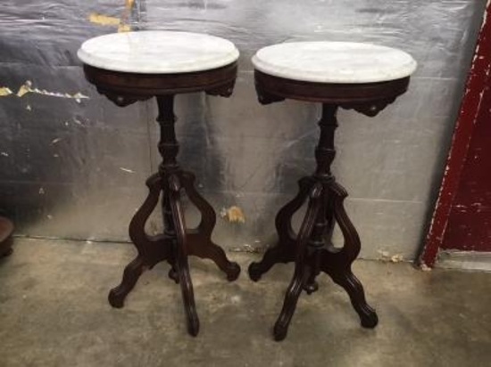 Pair Marble Top Tables