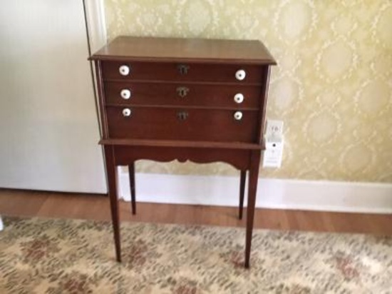 Small Walnut 3 Drawer Side Table