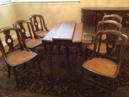 Walnut Drop Leaf Table with 6 Chairs