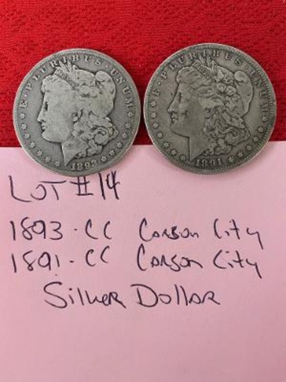 (2) Carson City Silver Dollars
