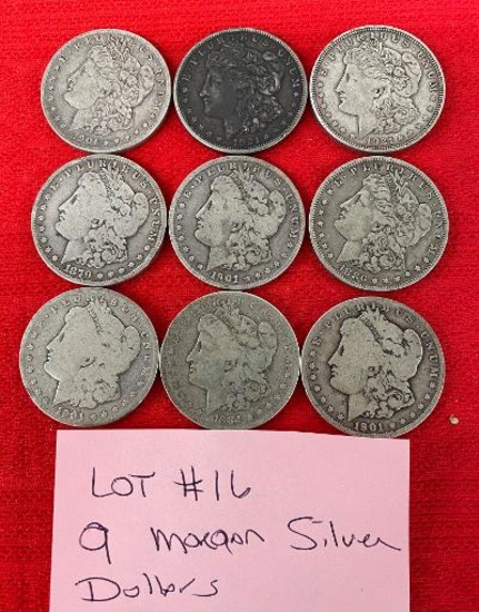 (9) Morgan Silver Dollars